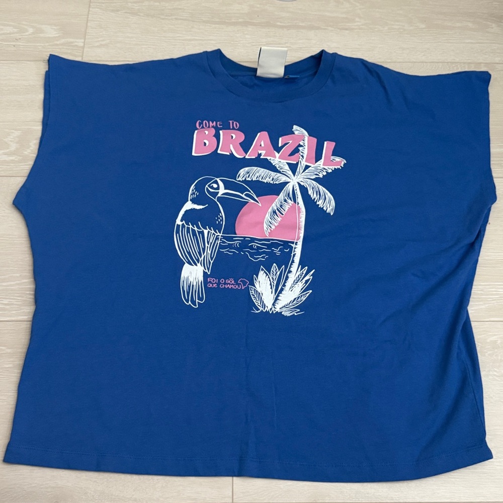 FARM Rio Anthropologie Blue Pink Brazil Graphic Muscle Tank - Picture 2 of 8